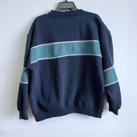 Towncraft XL Navy Blue Pullover Sweatshirt Teal Stripe 90s Retro Colorblock - Picture 5 of 5